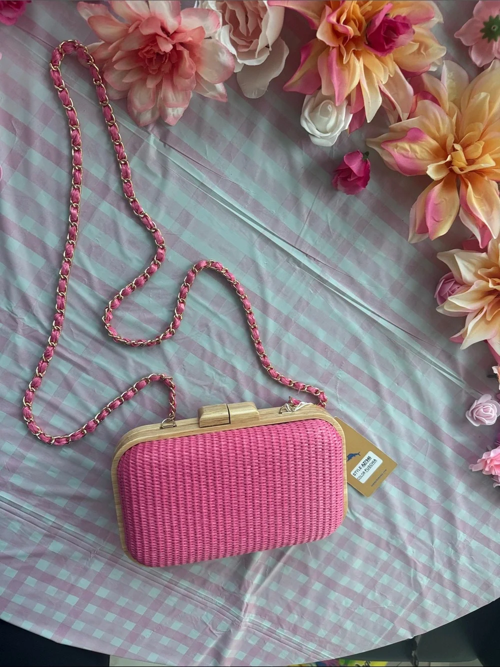 Tommy Bahama Hot Pink Woven Clutch with Gold Trim